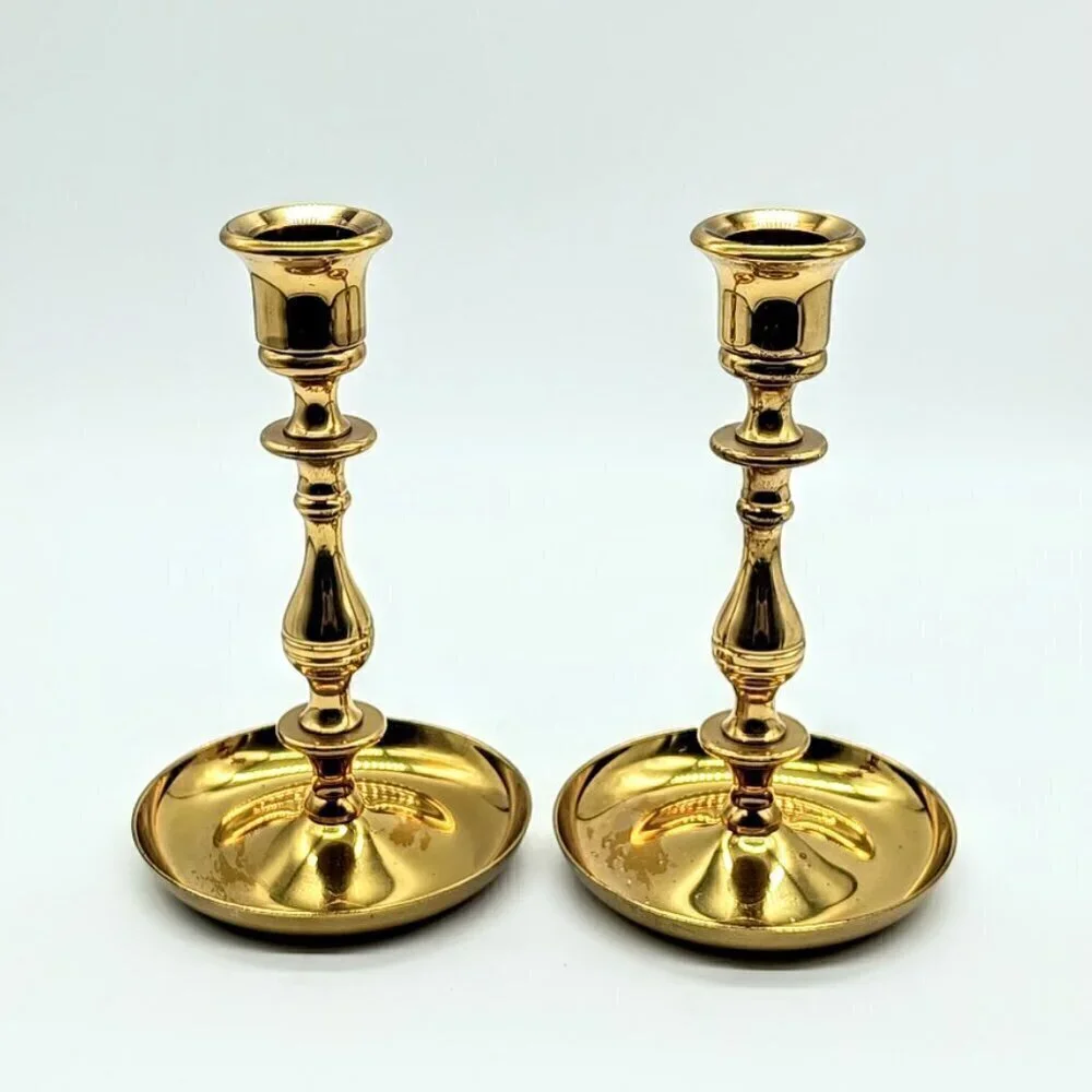 Vintage Baldwin Forged Solid Polished Brass Candlesticks